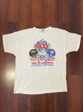 Vintage Super Bowl XXXV 2001 Baltimore Ravens vs New York Giants T-Shirt XXL